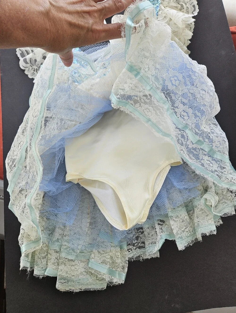 Vintage Art Stone Toddler Dance Costume Blue Sequin Lace Leotard Size 2
